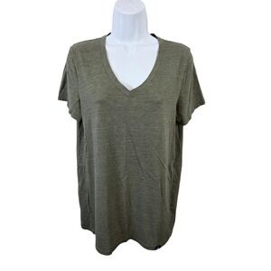 The North Face Womens V-Neck Shirt Olive Green Heather Short Sleeve Large L Tee
